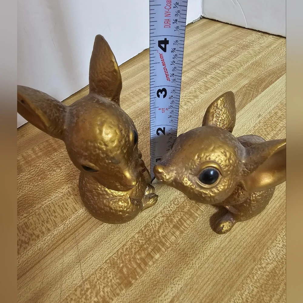 Vintage Gold Painted Ceramic Mouse Mice Figurine Pair Norcrest Style MCM Decor
